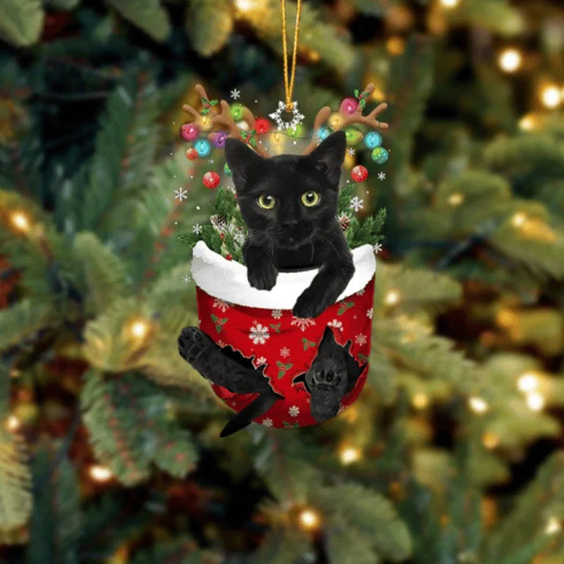 Black Cat In Snow Pocket Christmas Ornament