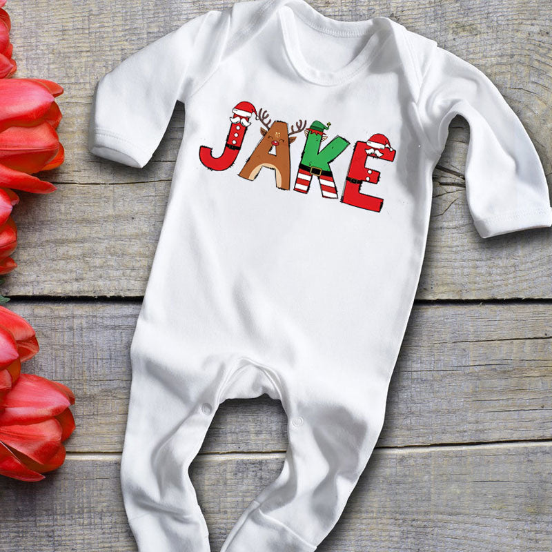 Personalized Christmas Doodle letters Baby Bodysuit