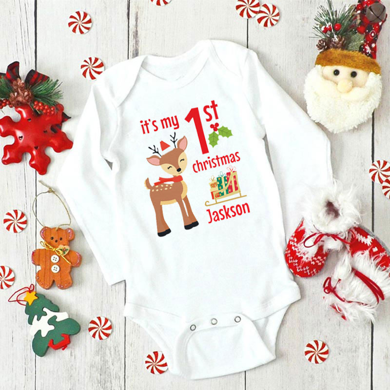 Personalized My First Christmas Reindeer Baby Onesie