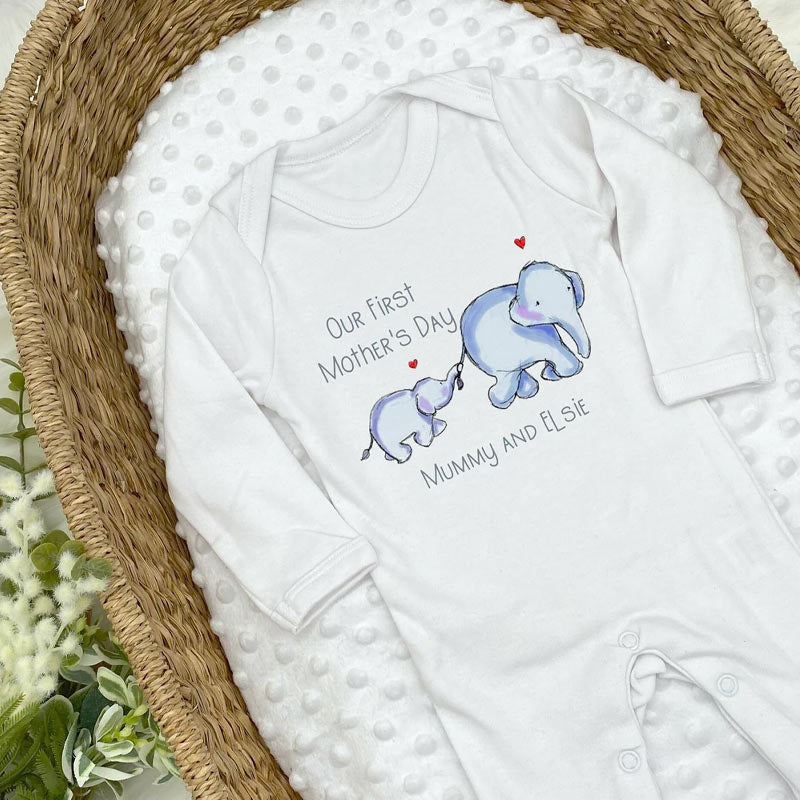 Personalized Our First Mother's Day Elephant Babygrow