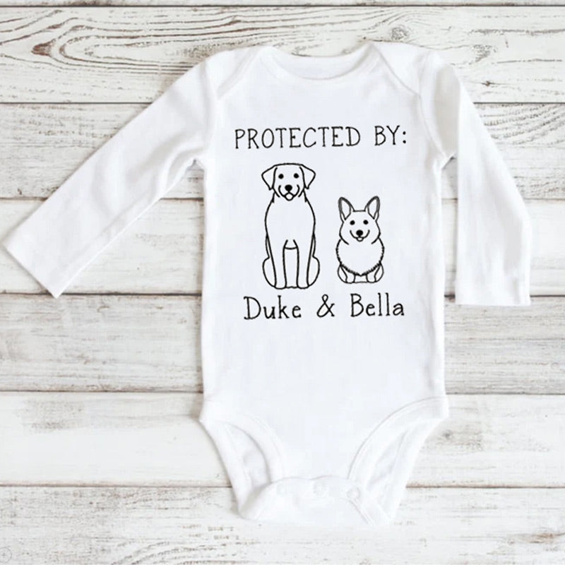 Protected By Dog Personalized Baby Onesie