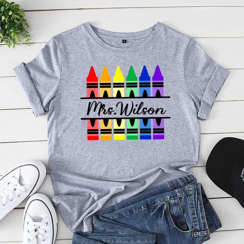 Personalized Teacher Crayon Shirt Back to School Gift