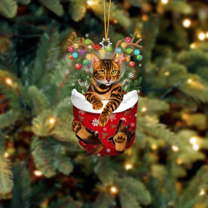 Bengal Cat In Snow Pocket Christmas Ornament