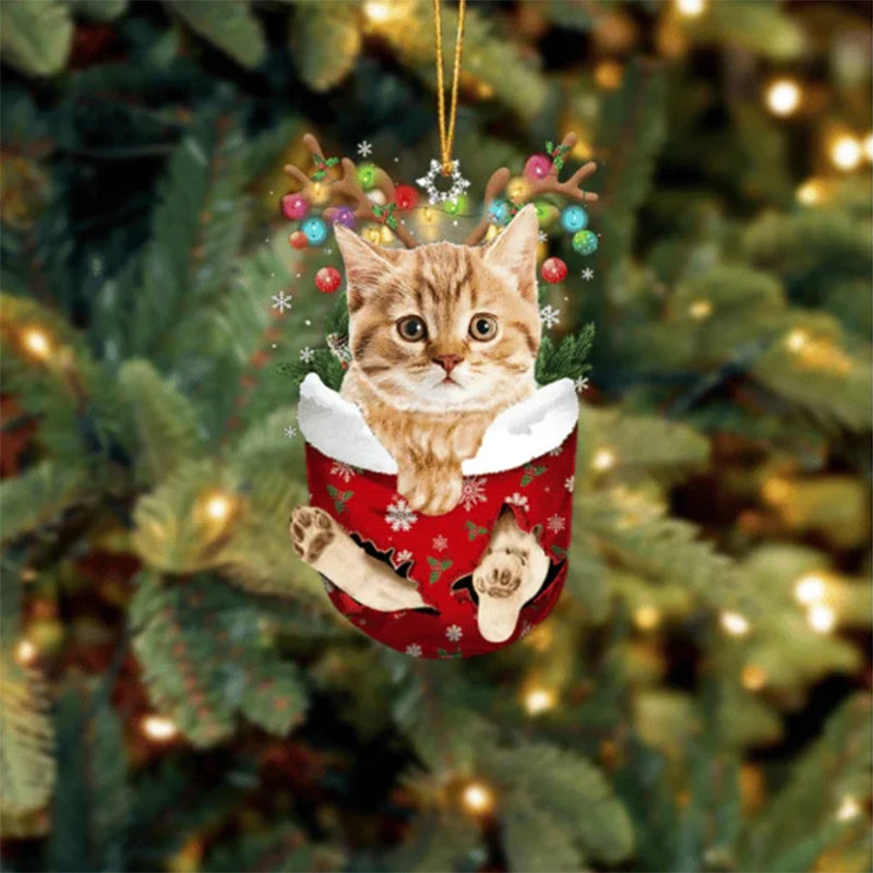 Cat 1 In Snow Pocket Christmas Ornament