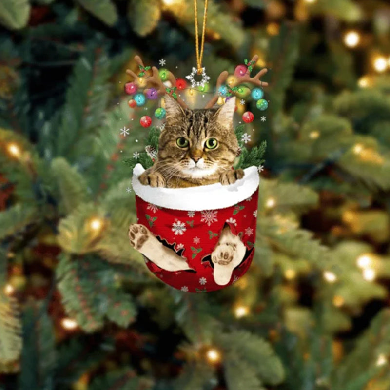 Cat 2 In Snow Pocket Christmas Ornament