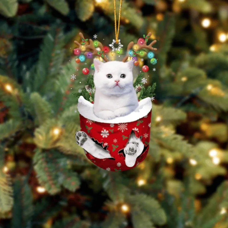 Cat 3 In Snow Pocket Christmas Ornament