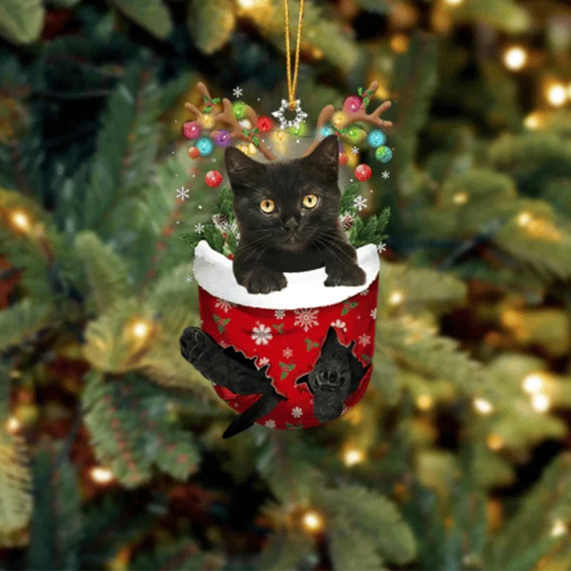 Cat 8 In Snow Pocket Christmas Ornament