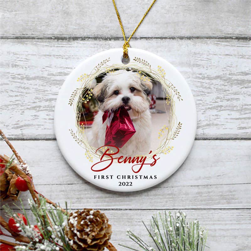 Custom Photo Gift Dog's First Christmas Ornament