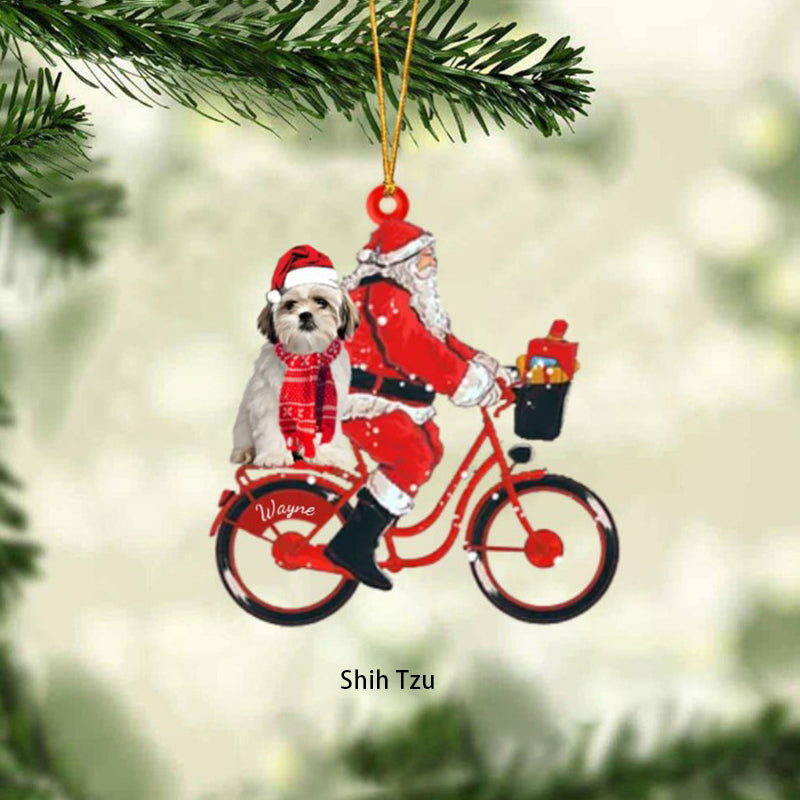 Dog With Santa Claus Personalized Christmas Ornament