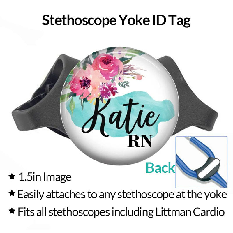 Floral Stethoscope Yoke ID Tag