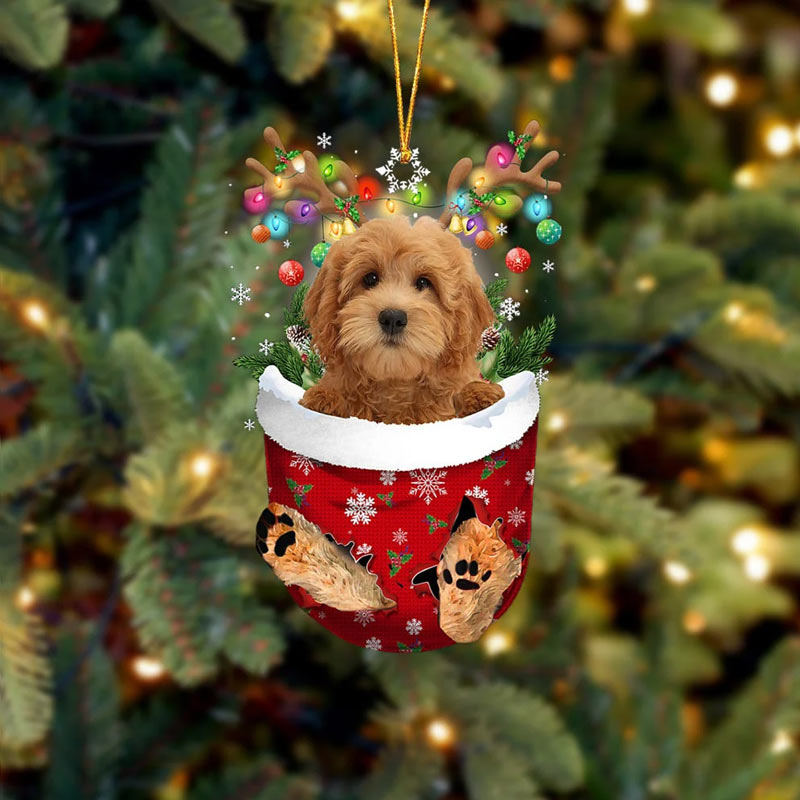 Goldendoodle In Snow Pocket Ornament