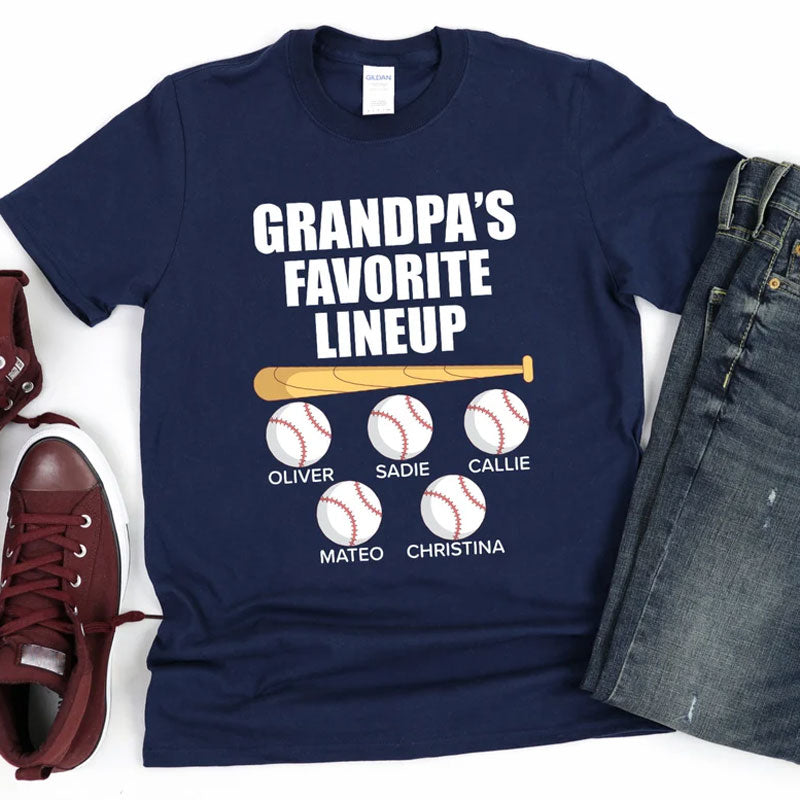 Grandpa's Favorite Lineup Personalized Baseball Shirt