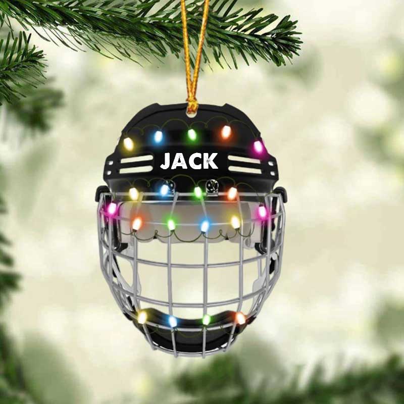 Ice Hockey Helment With Cage Personalized  Christmas Ornament