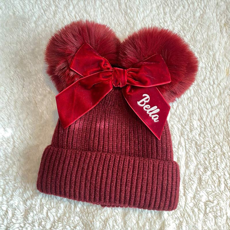 Personalised Double Pom Pom Hat Warm Winter Hat Gift