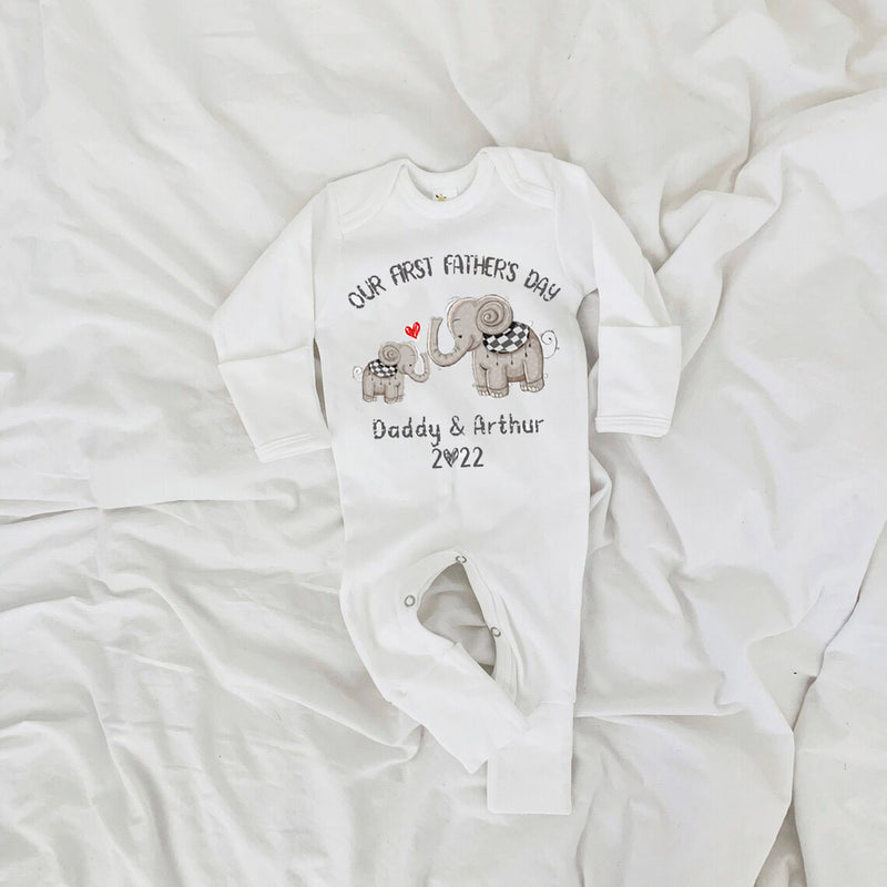 Personalised Our First Fathers Day Elephant Babygrow