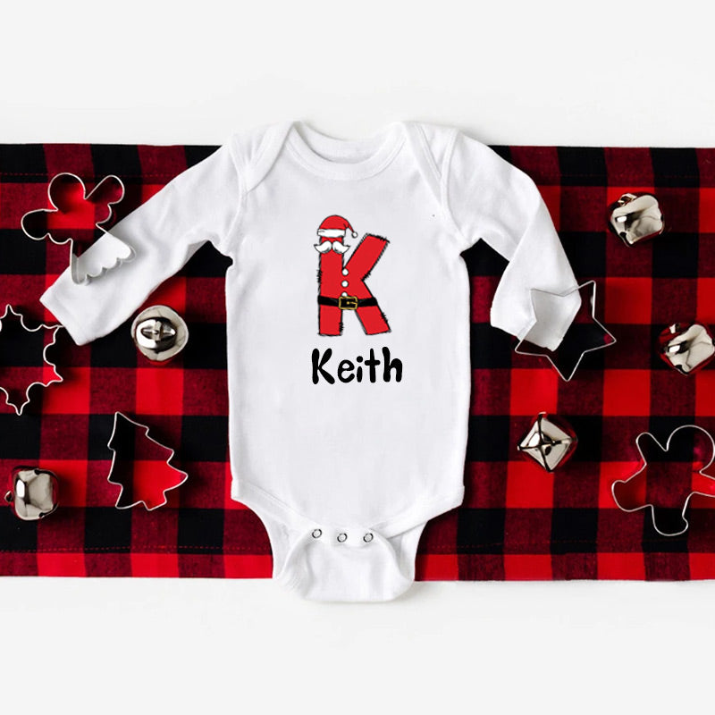 Personalised Santa Hat Initial Print Baby Rompers
