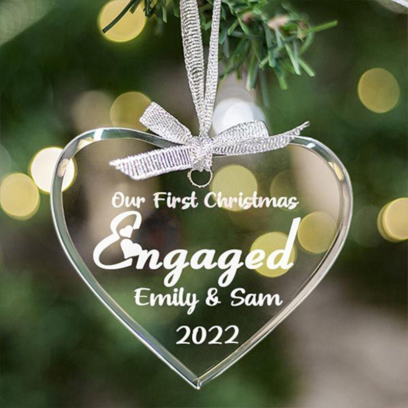 Personalization First Christmas Engaged&Married Glass Ornament