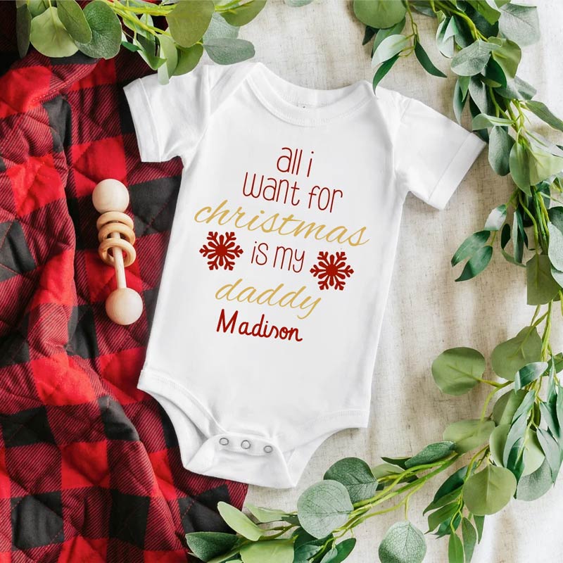 Personalized All I Want for Christmas Baby Onesie