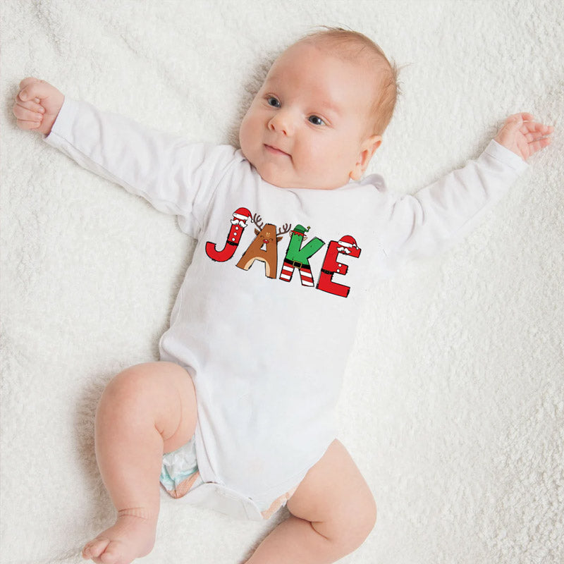 Personalized Christmas Doodle letters Baby Bodysuit