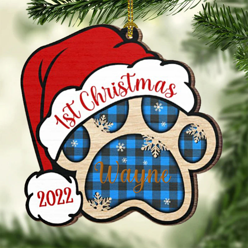Personalized Dog Paw Shaped Wood Christmas Ornament