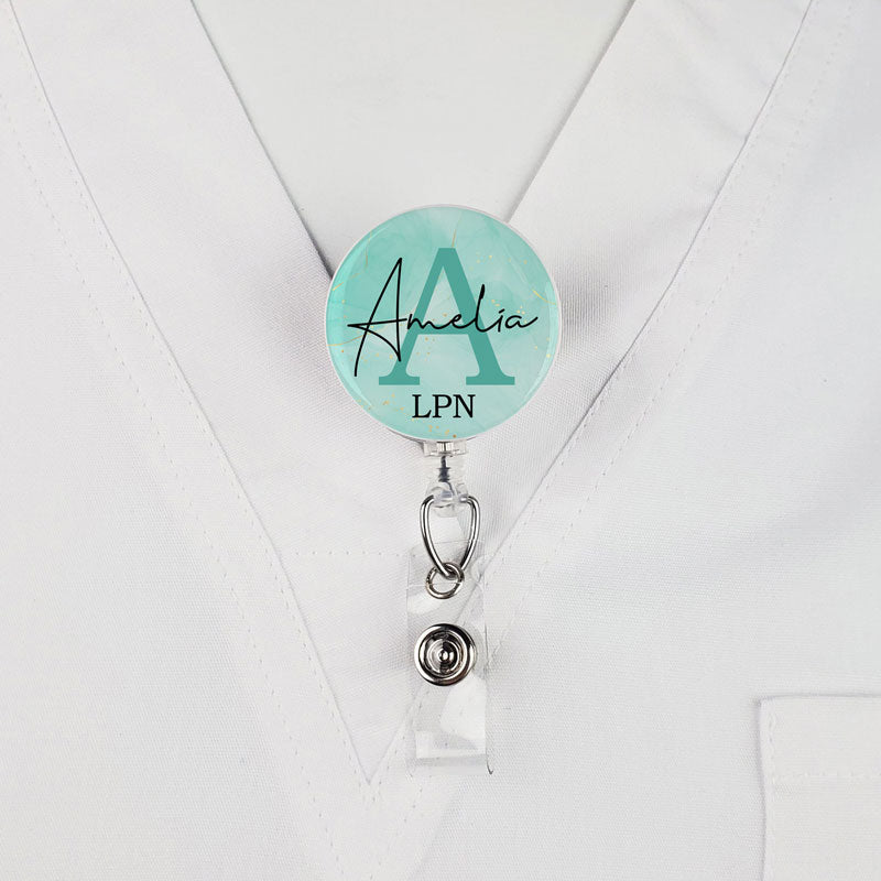 Personalized Marble Retractable Nurse Name Badge Reel