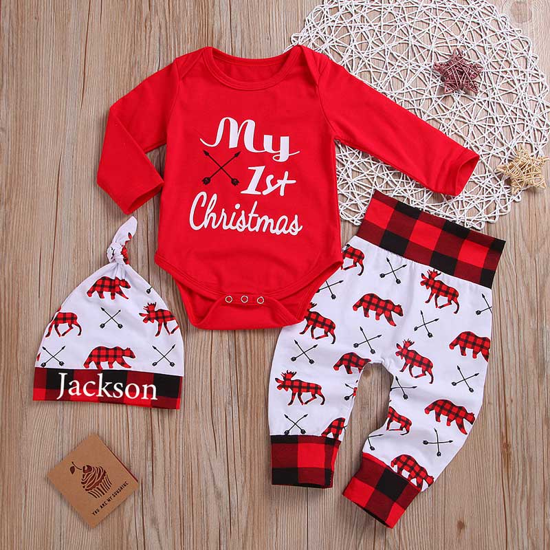 Personalized My First Christmas Baby Romper 3PCS Sets