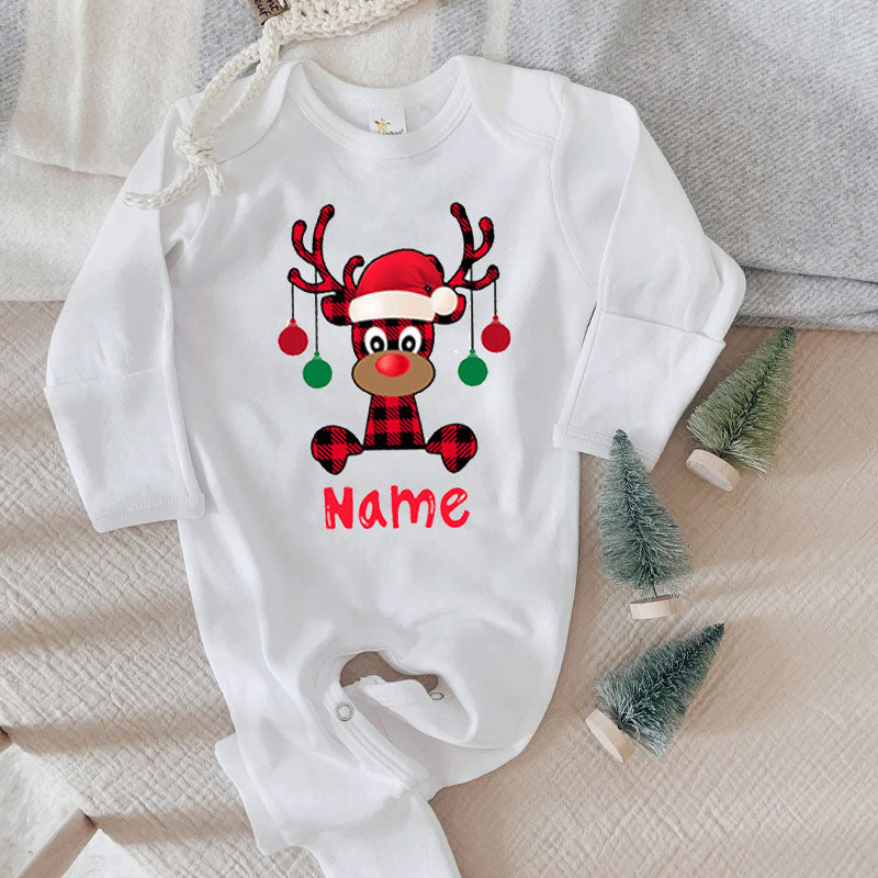 Personalized Newborn Boys Girls Reindeer Santa Romper