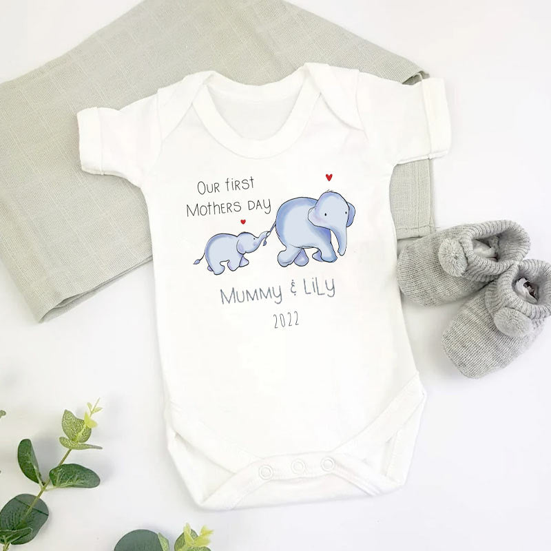 Personalized Our First Mother's Day Elephant Babygrow