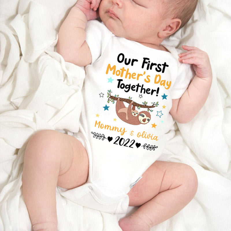 Personalized Our First Mother's Day Sloth Babygrow