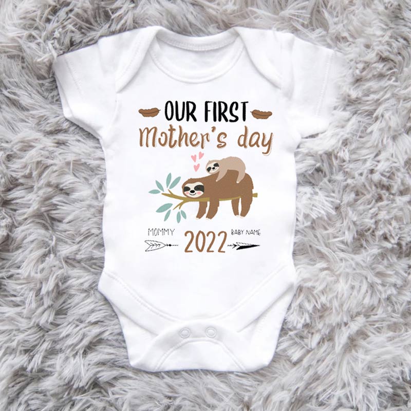 Personalized Our First Mother's Day Sloth Babygrow