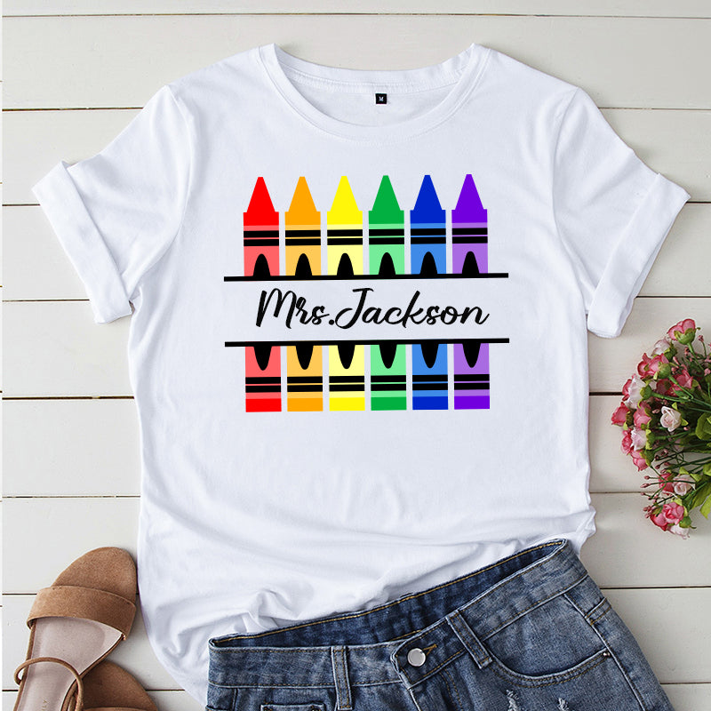 Personalized Teacher Crayon Shirt Back to School Gift