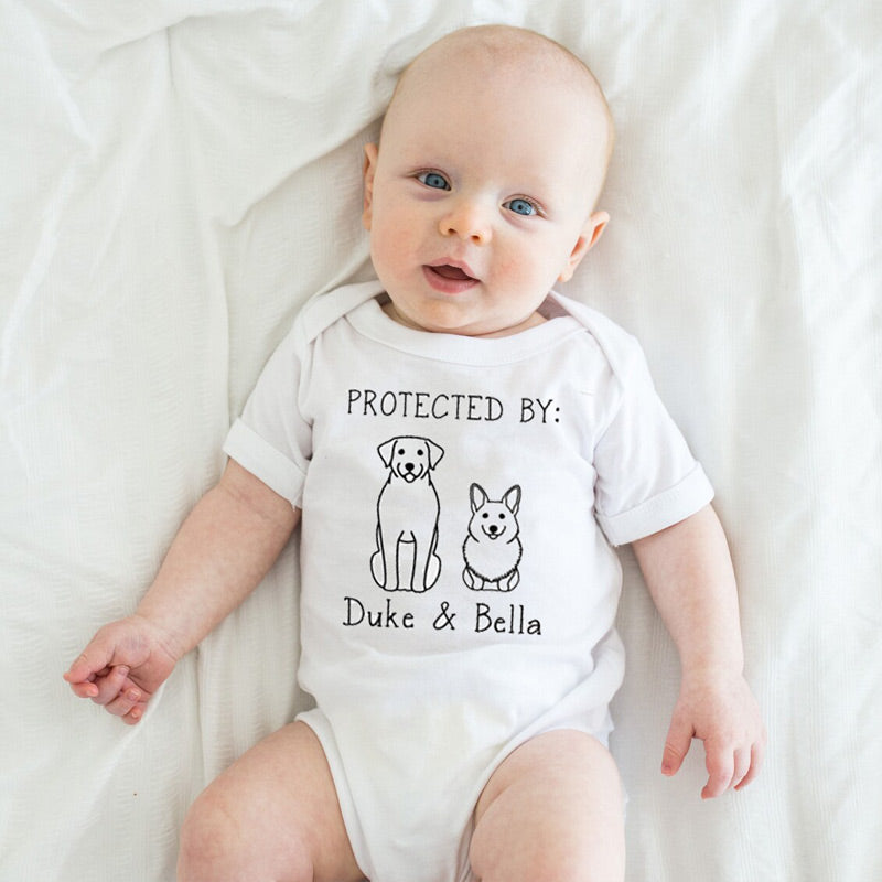 Protected By Dog Personalized Baby Onesie