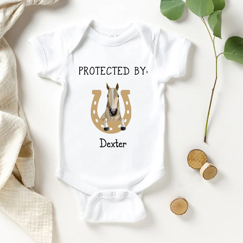 Protected By Horse Personalized Baby Onesie