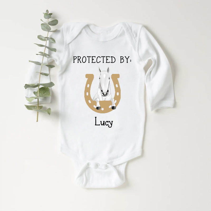 Protected By Horse Personalized Baby Onesie